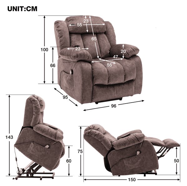 Power Lift Recliner Massage Chair with Heat and Vibration, Heavy Duty Safety Motion for Elderly, Easy Assembly, 96x95x100 cm, Brown Aosom UK