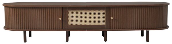 Oval TV Unit with Rattan Drawer and 2 Sliding Doors, Rounded Corner Sideboard,TV Stand Suitable for 70-inch TV, 180L x 40W x 40H cm, Oak Aosom UK