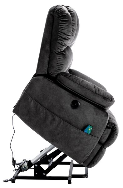 Electric Power Lift Recliner Chair with Heating Massage Points, Vibration, USB Ports and Side Pockets for Elderly, 103x100x106 cm, Grey Aosom UK