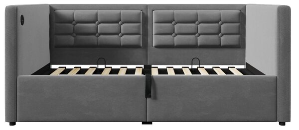 3ft Single Sofa Bed with Hydraulic Under-bed Storage and Side Pockets, Daybed with Type-C Charging Station, 205L x 106W x 75H cm, Grey Aosom UK