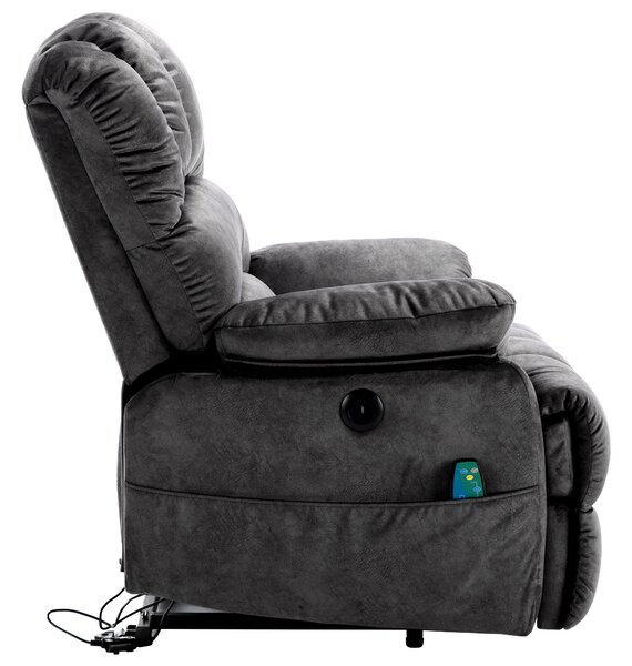 Electric Power Lift Recliner Chair with Heating Massage Points, Vibration, USB Ports and Side Pockets for Elderly, 103x100x106 cm, Grey Aosom UK