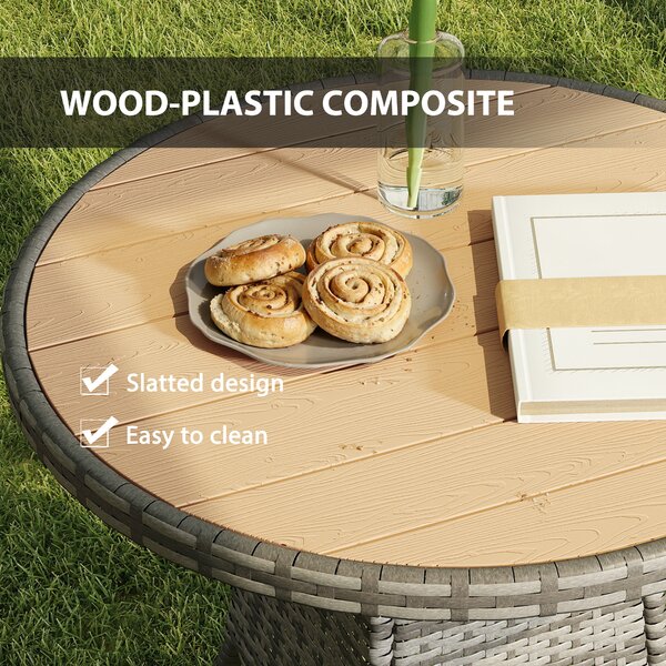 Outsunny 70 cm Wood-Effect Rattan Garden Table - Natural Wood Finish