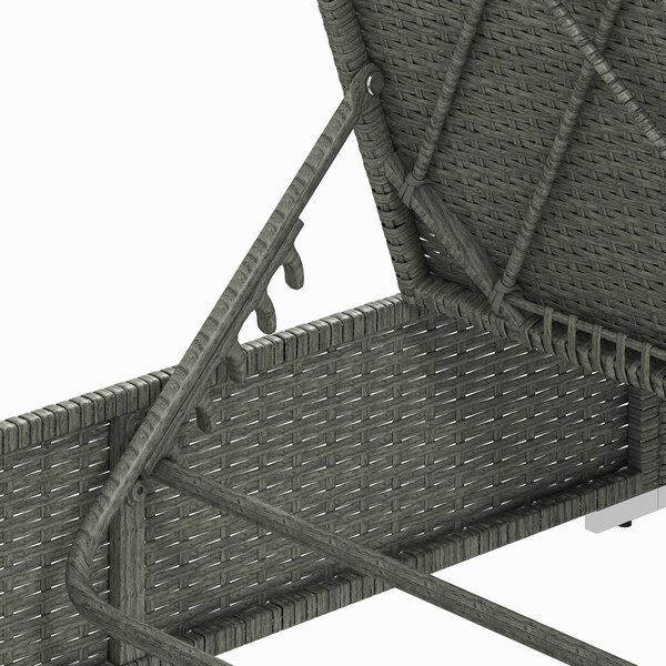 Outsunny Rattan Sun Lounger, Five-Position Reclining Garden Lounger Bed with Cushion, Light Grey