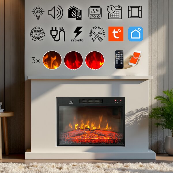 ElectricSun Electric Fireplace Insert 23 inch, Electric Log Burner, with Sound Effect, 3 Colour, with APP, W59xH44cm