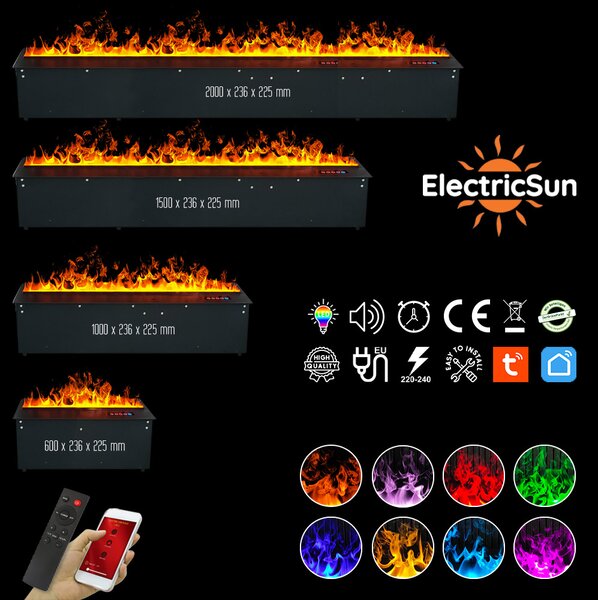 Built-in 3D Electric Fireplace Insert with Water Vapour, LED, with APP, ElectricSun MISTique medium 100 cm