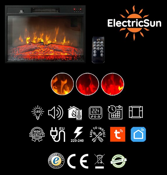 ElectricSun Electric Fireplace Insert 23 inch, Electric Log Burner, with Sound Effect, 3 Colour, with APP, W59xH44cm