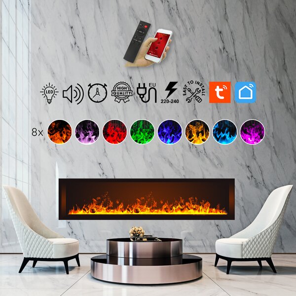 Built-in 3D Electric Fireplace Insert with Water Vapour, LED, with APP, ElectricSun MISTique BIG 150 cm