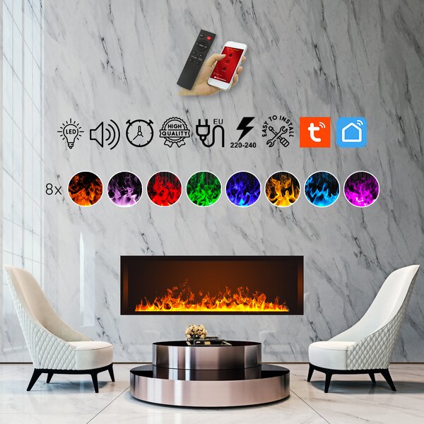 Built-in 3D Electric Fireplace Insert with Water Vapour, LED, with APP, ElectricSun MISTique medium 100 cm