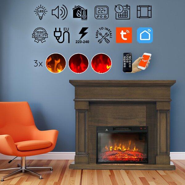 Free Standing Electric Fires ElectricSun Marisa Dark oak, with Sound Effect, 3 Colour, with APP, W120xH102cm