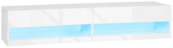 HOMCOM Wall Mounted TV Unit Cabinet for TVs up to 65" with LED Lights, 150 x 40 x 30cm, High Gloss White