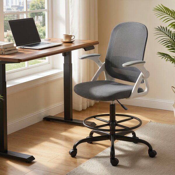 HOMCOM Painting Chair, Mesh Computer Desk Chair with Flip-up Armrests, Grey