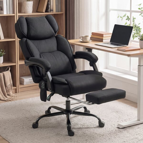 HOMCOM High Back Vibration Massage Office Chair Heated Reclining Computer Chair w/ Adjustable Height, Swivel Wheels, Black