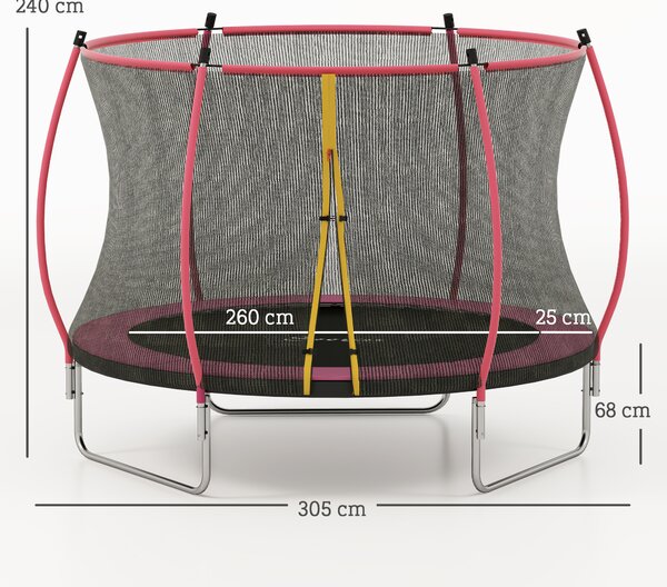 SPORTNOW 10ft Outdoor Trampoline with Enclosure Net, Spring Cover, Pink