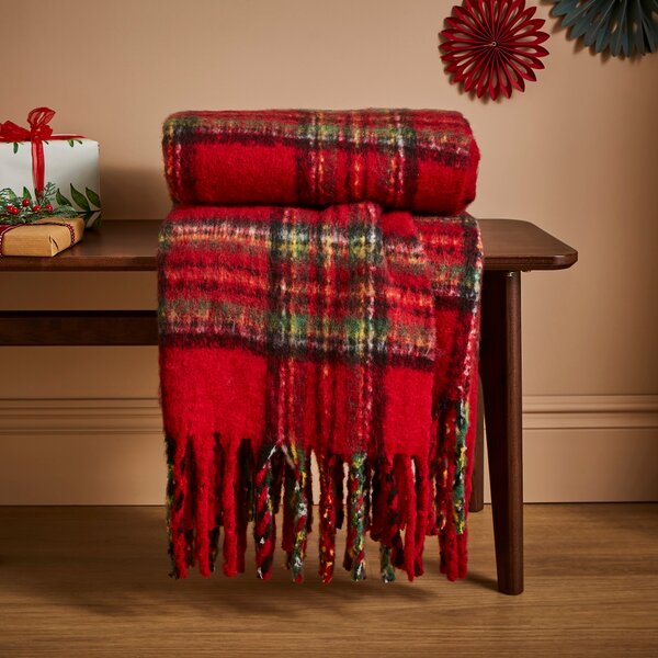 Tartan Mohair Throw 130x180cm Red