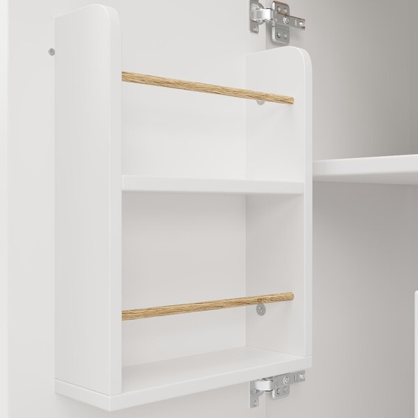 Kitchen Island with Adjustable Shelves, Folding Worktop, Wine Rack, Utility Cart with Towel and Spice Racks, 138L x 73W x 92H cm, White Aosom UK
