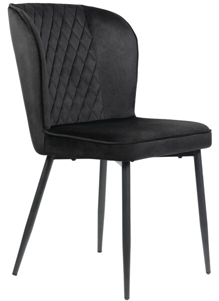 Set of 2 Modern Velvet Black Dining Chairs with 4 Metal Legs, Lounge Chair with Backrest for Dining Room, Living Room, 47x43x86 cm, Black Aosom.UK