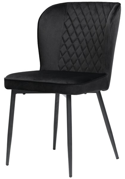 Set of 2 Modern Velvet Black Dining Chairs with 4 Metal Legs, Lounge Chair with Backrest for Dining Room, Living Room, 47x43x86 cm, Black Aosom.UK