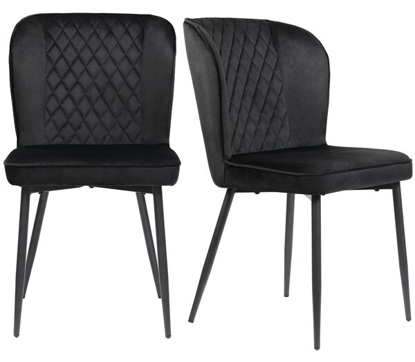 Set of 2 Modern Velvet Black Dining Chairs with 4 Metal Legs, Lounge Chair with Backrest for Dining Room, Living Room, 47x43x86 cm, Black Aosom.UK