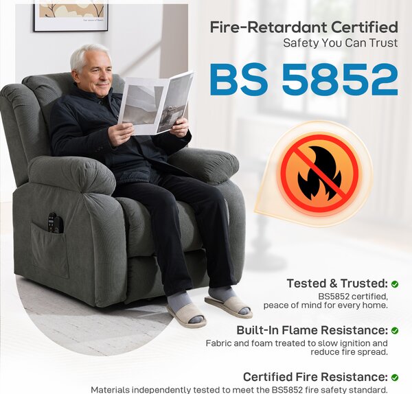 HOMCOM Recliner Armchair Lift Chair, Electric Recliner Chair with Vibration Massage and Heat, Wide Seat, USB Port, Grey