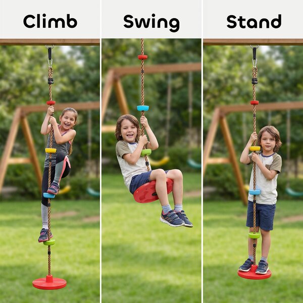 AIYAPLAY Climbing Rope, Kids Tree Swing Kit with Platforms and Disc Swings Seat, Obstacle Course Kids for Garden, Red