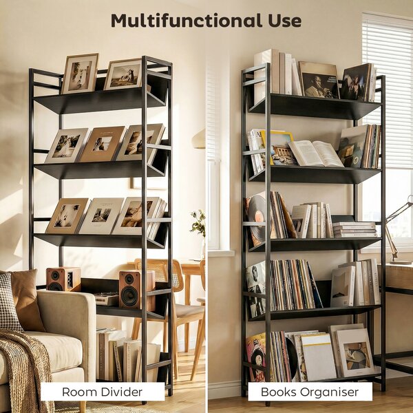 HOMCOM Bookshelf 5-Tier Metal Frame Room Divider Bookcase Storage Shelves for Living Room Black