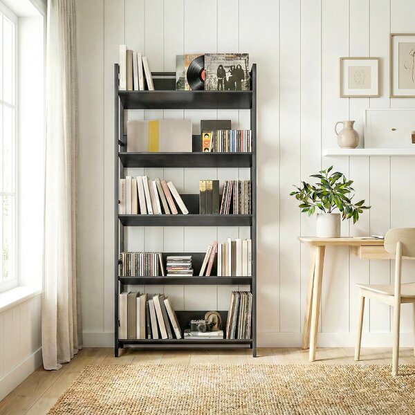 HOMCOM Bookshelf 5-Tier Metal Frame Room Divider Bookcase Storage Shelves for Living Room Black