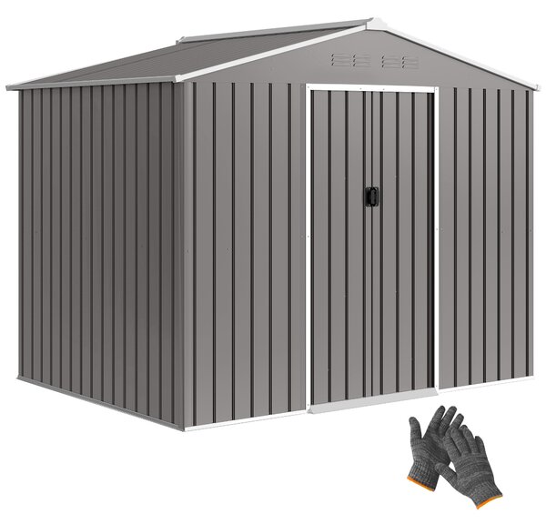Outsunny 8 x 6ft Galvanised Steel Shed, with Double Door - Light Grey Aosom UK