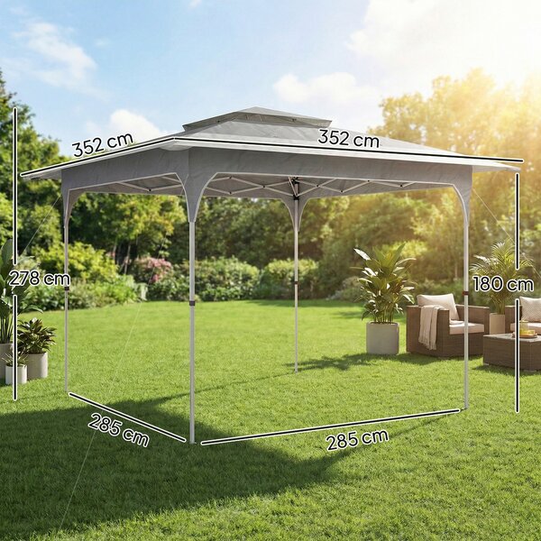 Outsunny 3.5 x 3.5 m Pop Up Gazebo with One-Touch Setup, UPF50+ Double Tier Garden Party Tent Marquee with Carry Bag, Dark Grey
