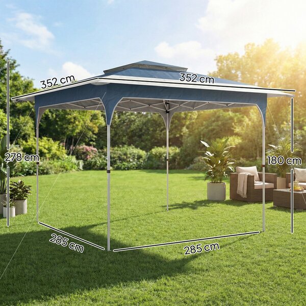 Outsunny 3.5 x 3.5 m Pop Up Gazebo with One-Touch Setup, UPF50+ Double Tier Garden Party Tent Marquee with Carry Bag, Blue