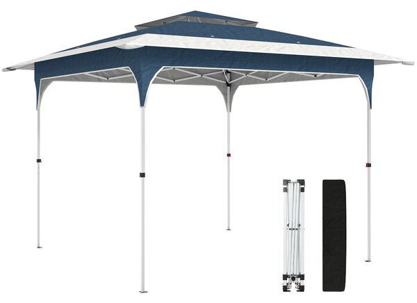 Outsunny 3.5 x 3.5 m Pop Up Gazebo with One-Touch Setup, UPF50+ Double Tier Garden Party Tent Marquee with Carry Bag, Blue