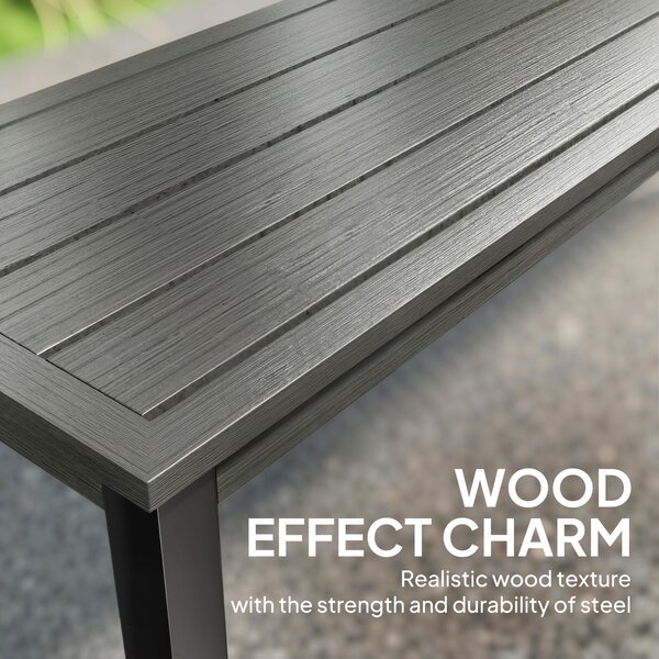 Outsunny 2 Seater Garden Bench, Outdoor Bench Loveseat with Wood-Effect Slatted Seat and Steel Frame for Patio, Park, Grey