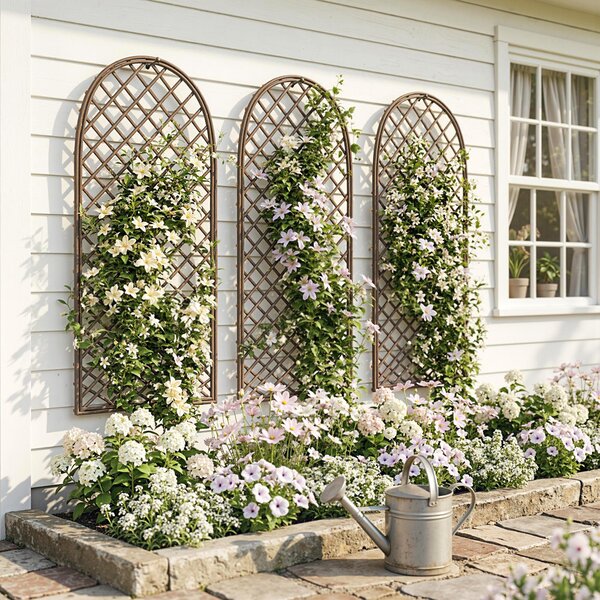 Outsunny Garden Arch, Garden Arbor with 8mm Wicker and Dome Top, Natural Wood Finish