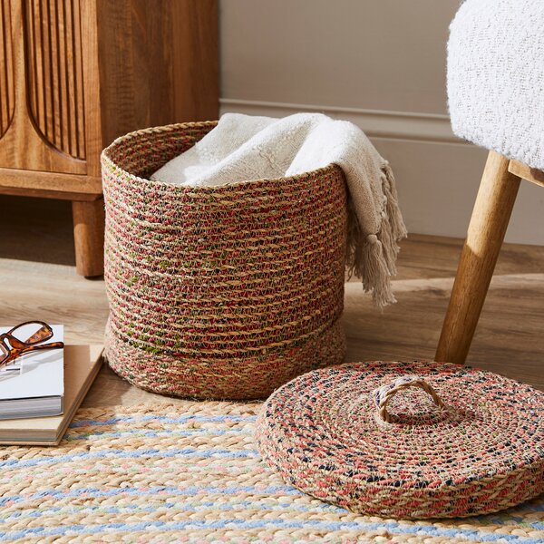 Medium Multicoloured Seagrass Basket with Lid