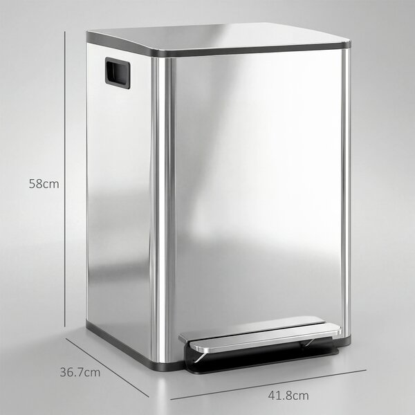 HOMCOM 40L Dual Compartment Stainless Steel Bin, with Deodoriser Holders - Silver Tone
