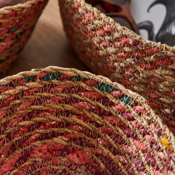 Set of 3 Oval Multicoloured Seagrass Baskets