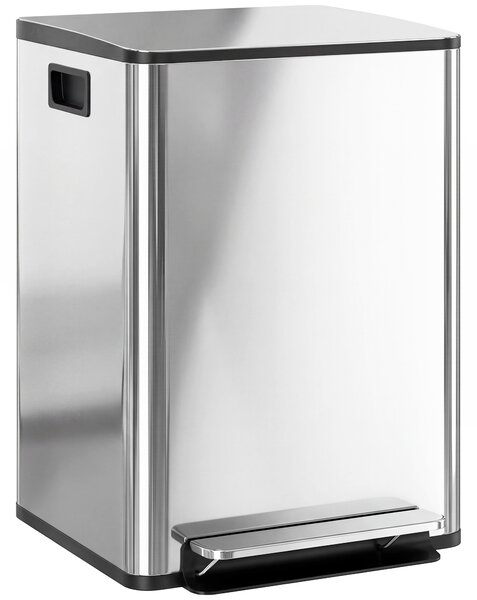 HOMCOM 40L Dual Compartment Stainless Steel Bin, with Deodoriser Holders - Silver Tone