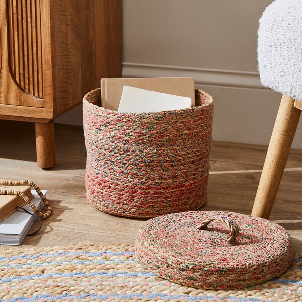 Small Multicoloured Seagrass Basket with Lid