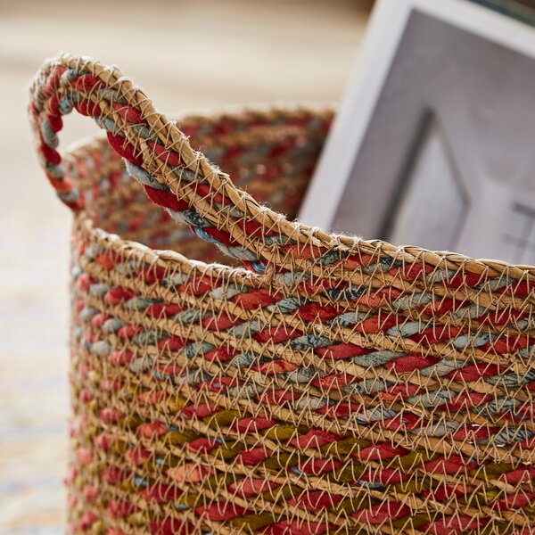 Large Round Multicoloured Seagrass Basket with Handle