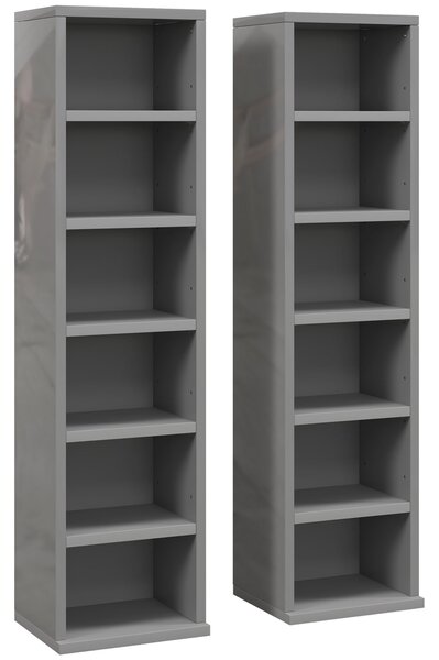 HOMCOM Set of 2 CD Media Display Shelf Unit Tower Rack with Adjustable Shelves, High Gloss Grey