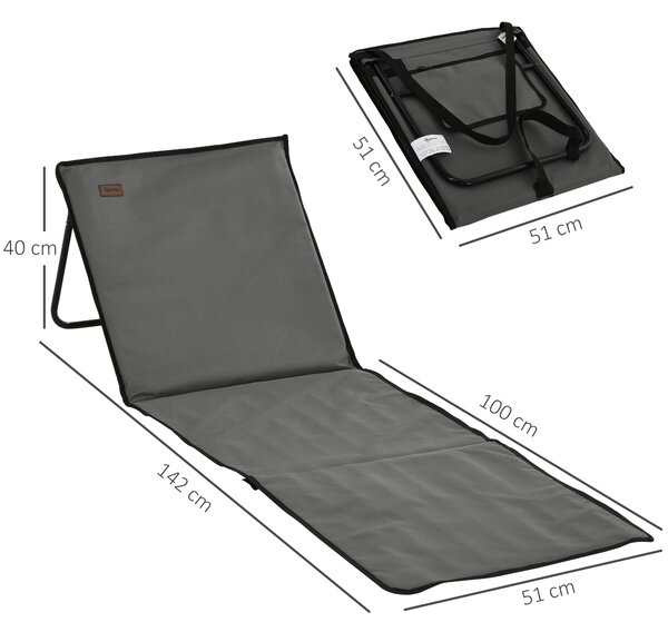 Outsunny Set of 2 Foldable Garden Beach Chair Mat, Outdoor Sun Lounger Seats with Adjustable Back, Magazine Pocket, Carry Bag