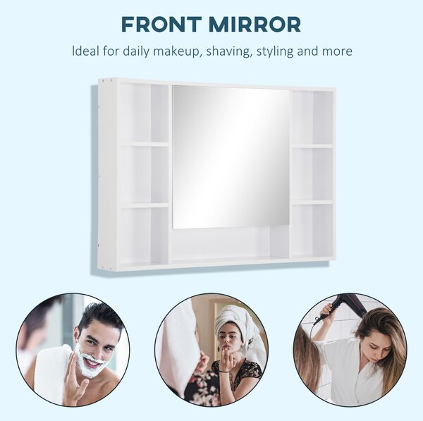 Kleankin Wall Mounted Medicine Cabinet, Bathroom Mirror Cabinet with Mirrored Door, Shelves and Storage Cupboard, White