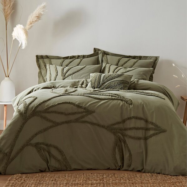 Tufted Leaf Olive 100% Organic Cotton Oxford Pillowcase