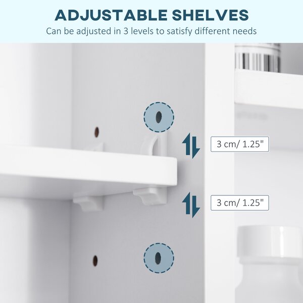 Kleankin Wall Mounted Medicine Cabinet, Bathroom Mirror Cabinet with Mirrored Door, Shelves and Storage Cupboard, White