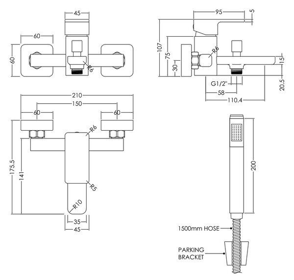 Windon Wall Mounted Bath Shower Mixer Tap with Kit