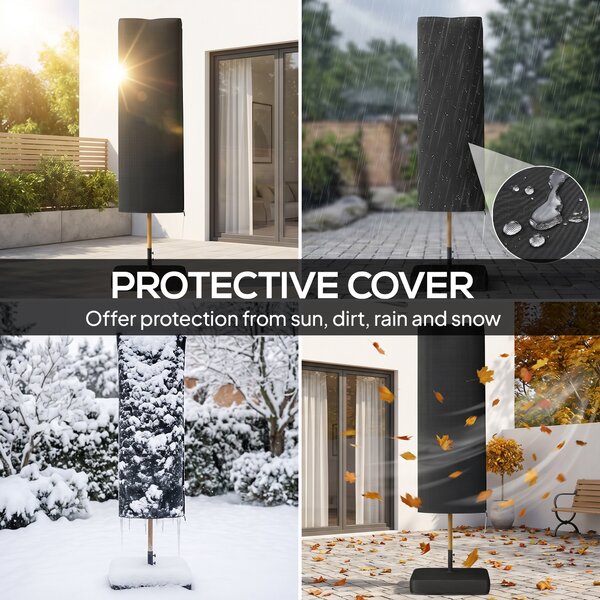 Outsunny Double Sided Garden Parasol with Base Included & 48 Solar LED Lights Patio Umbrella Crank Handle 4.6m Dark Blue
