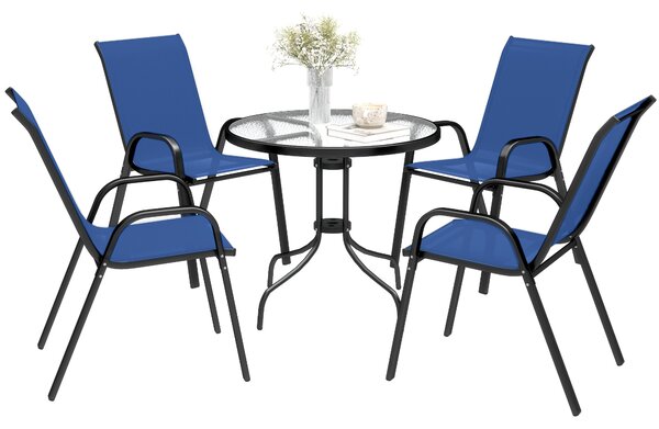 Outsunny Five-Piece Steel Patio Set, with Glass-Top Table - Dark Blue