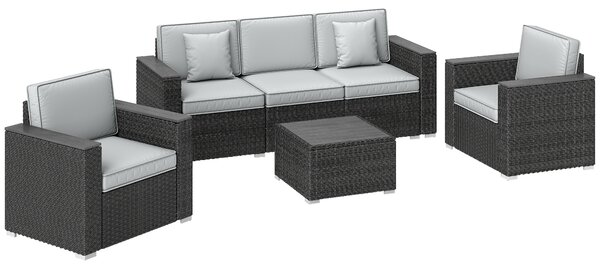 Outsunny 5 Seater Rattan Garden Furniture Set with Wide Armrests, Cushions, Pillows for Patio, Dark Grey