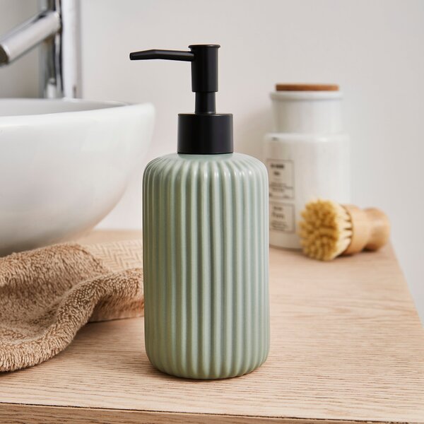 Ceramic Ribbed Soap Dispenser Green