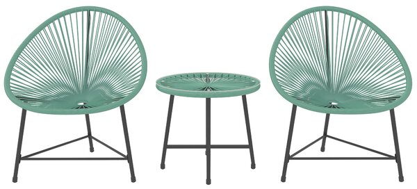 Outsunny Rattan Bistro Set with Acapulco Chairs and Glass Table, Green