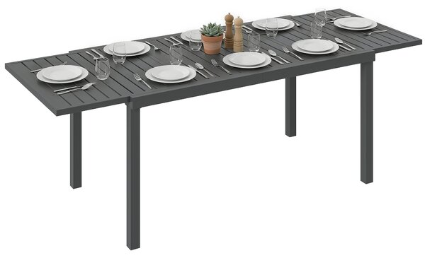 Outsunny Extending Garden Table for 6-8 People, Full Aluminium Outdoor Dining Table with Slatted Top, Dark Grey